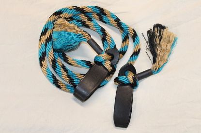 Picture of Blue/Tan Poly Loop Reins with Black slobber Straps